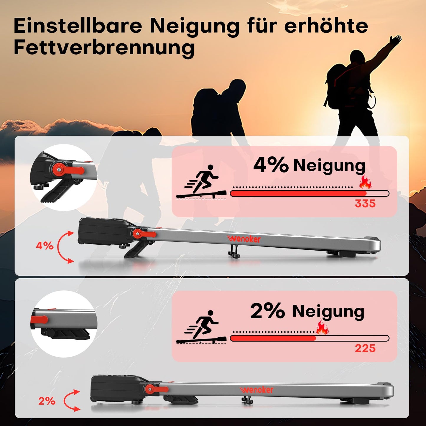 Laufband 3in1 mit Neigung | 12km/h | Armstützen | App | Kein Zusammenbau