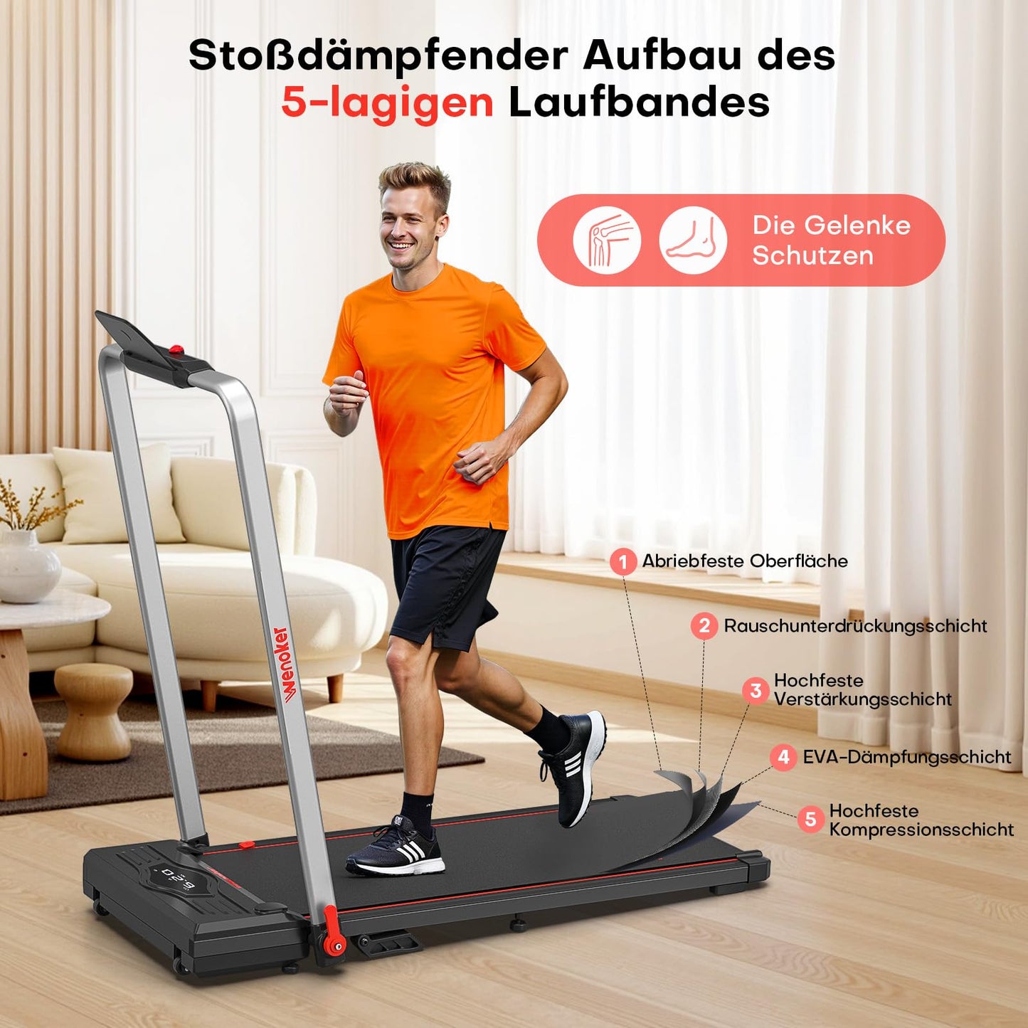 Laufband 3in1 mit Neigung | 12km/h | Armstützen | App | Kein Zusammenbau
