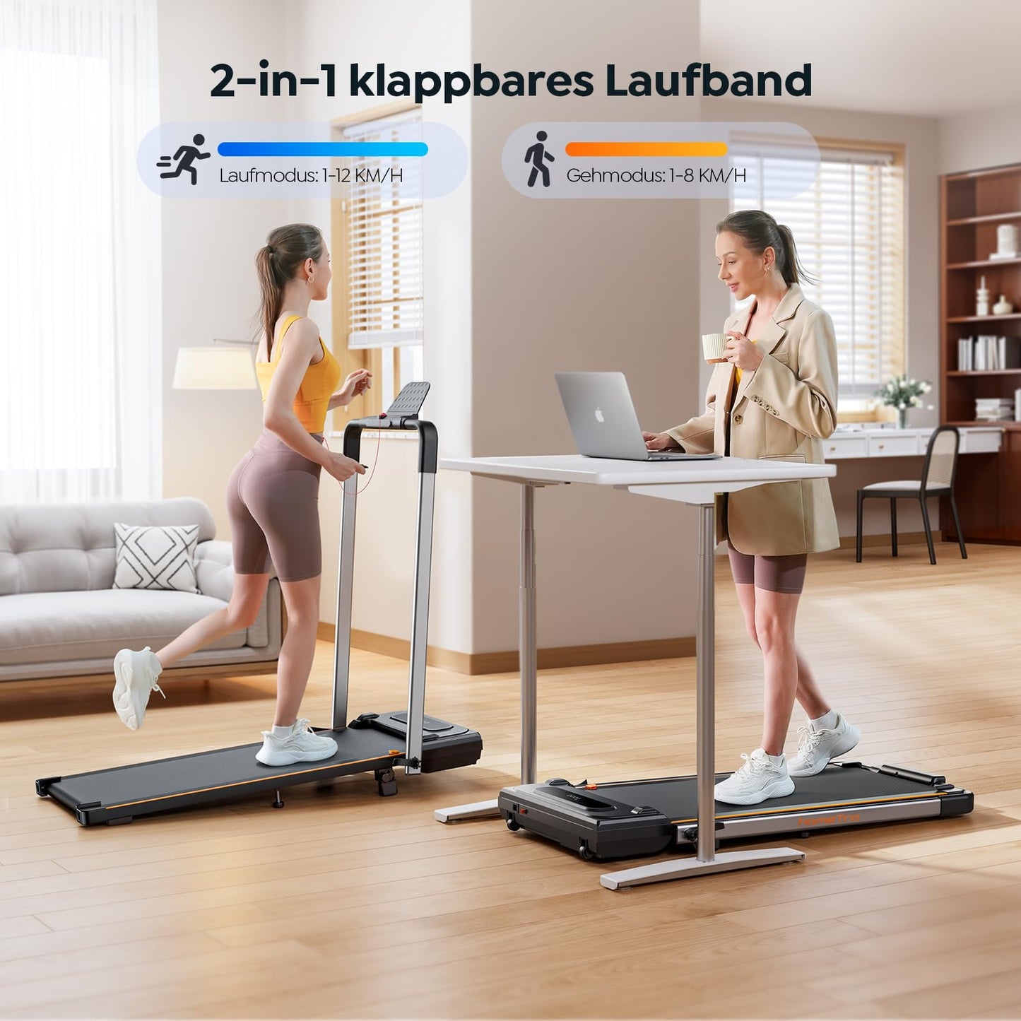 Klappbares Laufband 2in1 | 12km/h + Neigung | LCD | App | Kein Aufbau