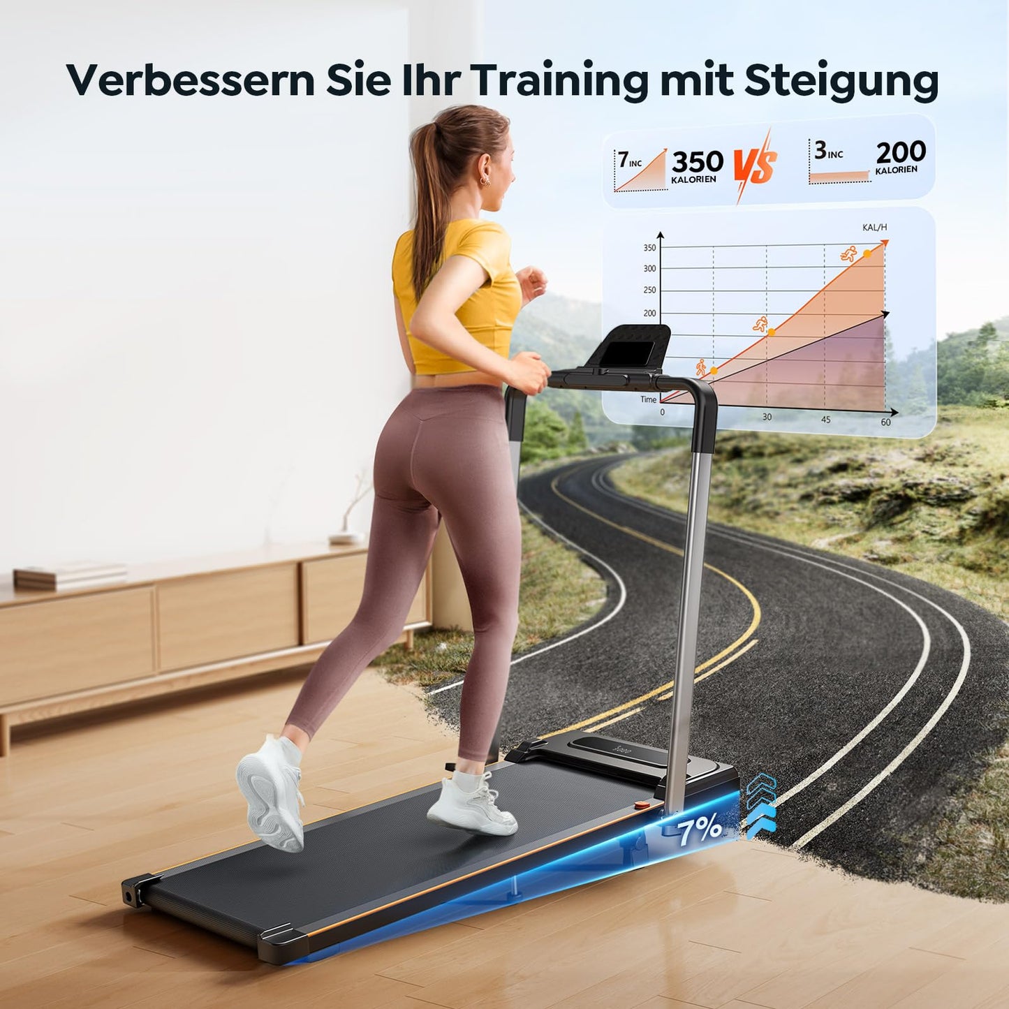 Klappbares Laufband 2in1 | 12km/h + Neigung | LCD | App | Kein Aufbau