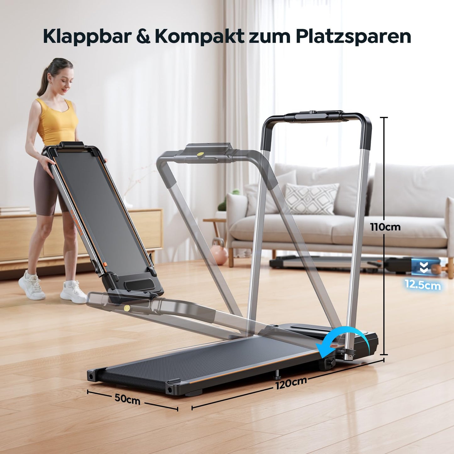 Klappbares Laufband 2in1 | 12km/h + Neigung | LCD | App | Kein Aufbau