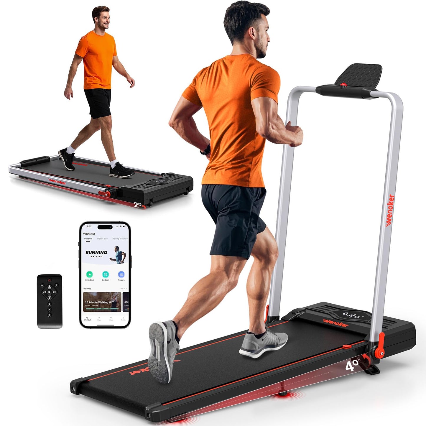 Laufband 3in1 mit Neigung | 12km/h | Armstützen | App | Kein Zusammenbau
