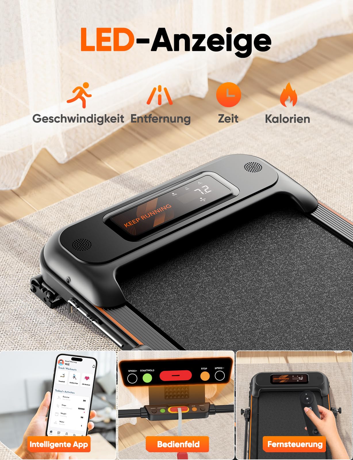 Laufband mit Neigung | 12km/h Klappbar | 2.5HP | Doppeldämpfung | Kein Aufbau